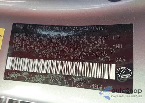 2018 Lexus Es 350 z USA, uszkodzony, nr VIN 58ABK1GG7JU086546